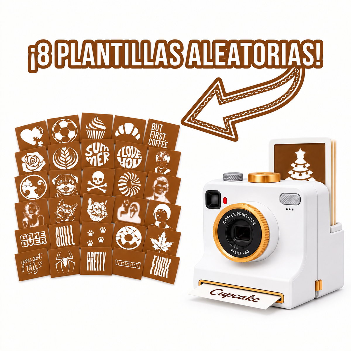 Cámara Latte Art con 8 plantillas de diseños surtidos